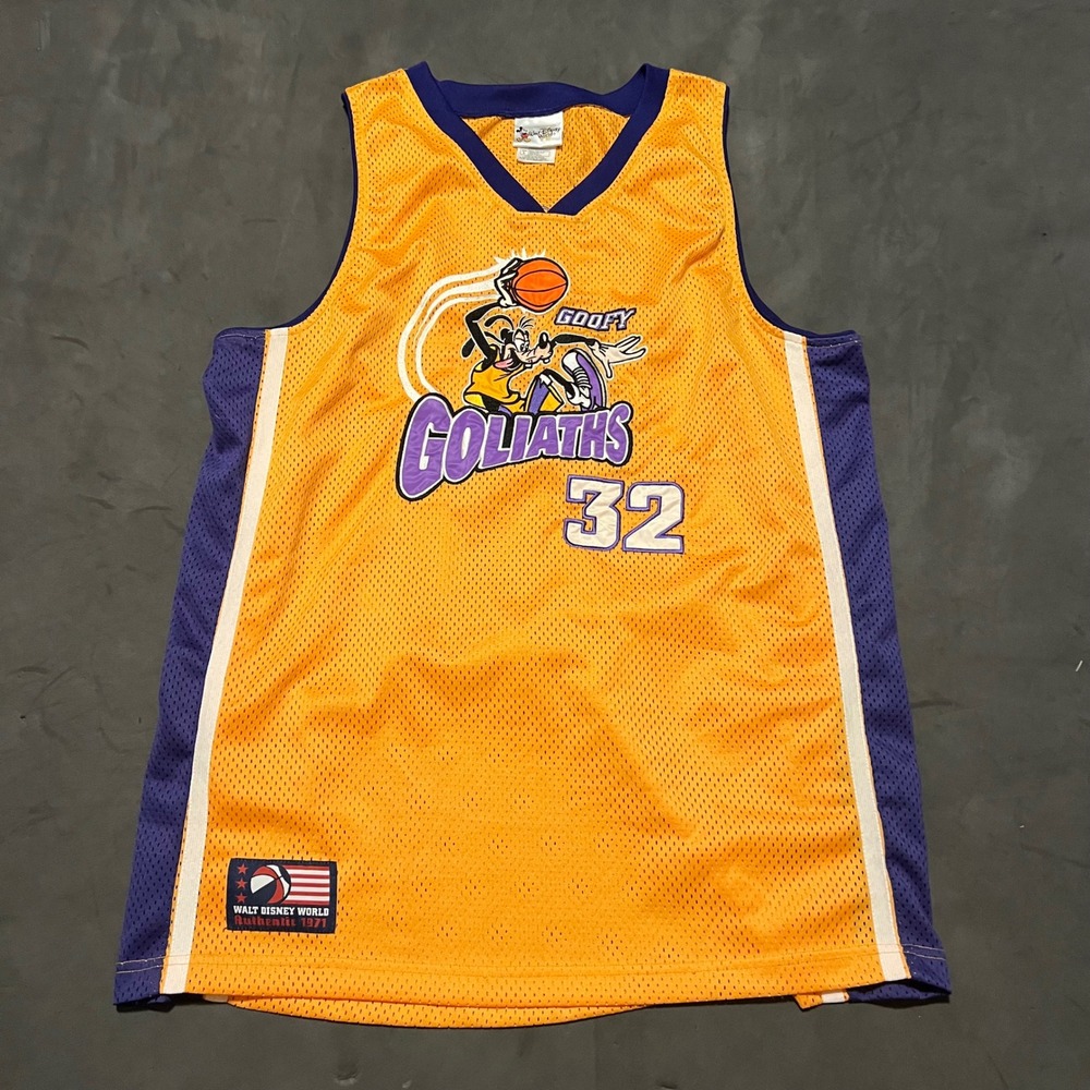Vintage Disney Goofy Goliaths Basketball Jersey Mens Large Orange Purple #32
